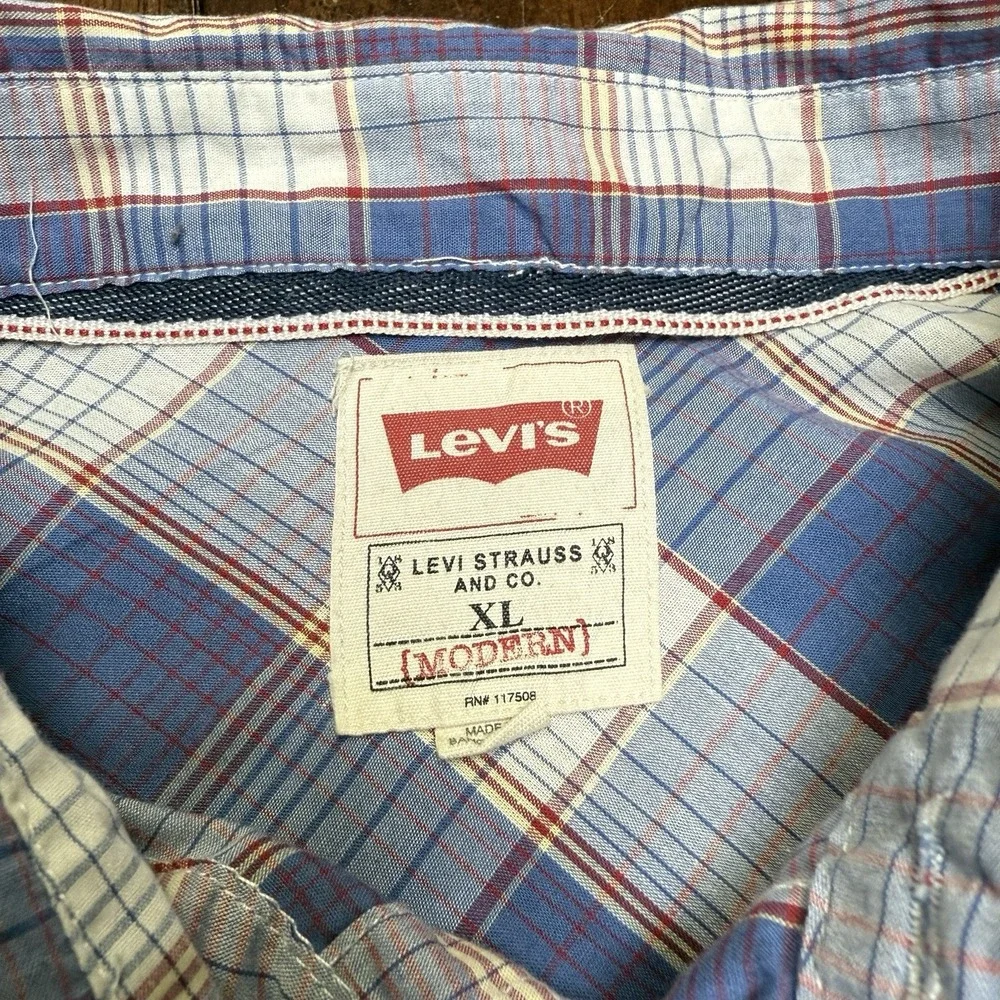 Levis Classic Modern Checked Plaid‎ Long Sleeve Shirt Size XL Western